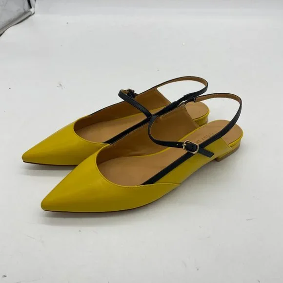 Yellow Women Pointed Toe Slingback Low Heel Pumps Dress Shoes - Picture 3 of 6